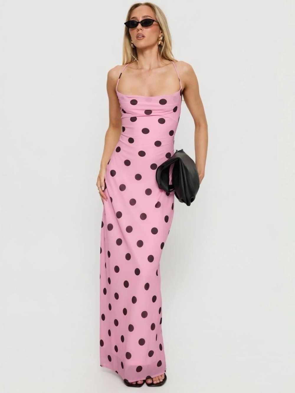 Princess Polly Pink Slip Maxi Dress with Black Polka Dots